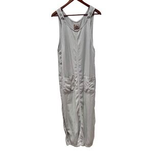 AMI Beige Tencel Lyocell Overall Dress Midi Pinafore Jumper Womens Large Vintage